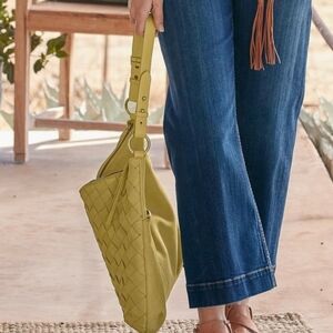 Mary Frances Anthropologie Large Woven Shldr Bag Mustard Yellow 3 Compartments